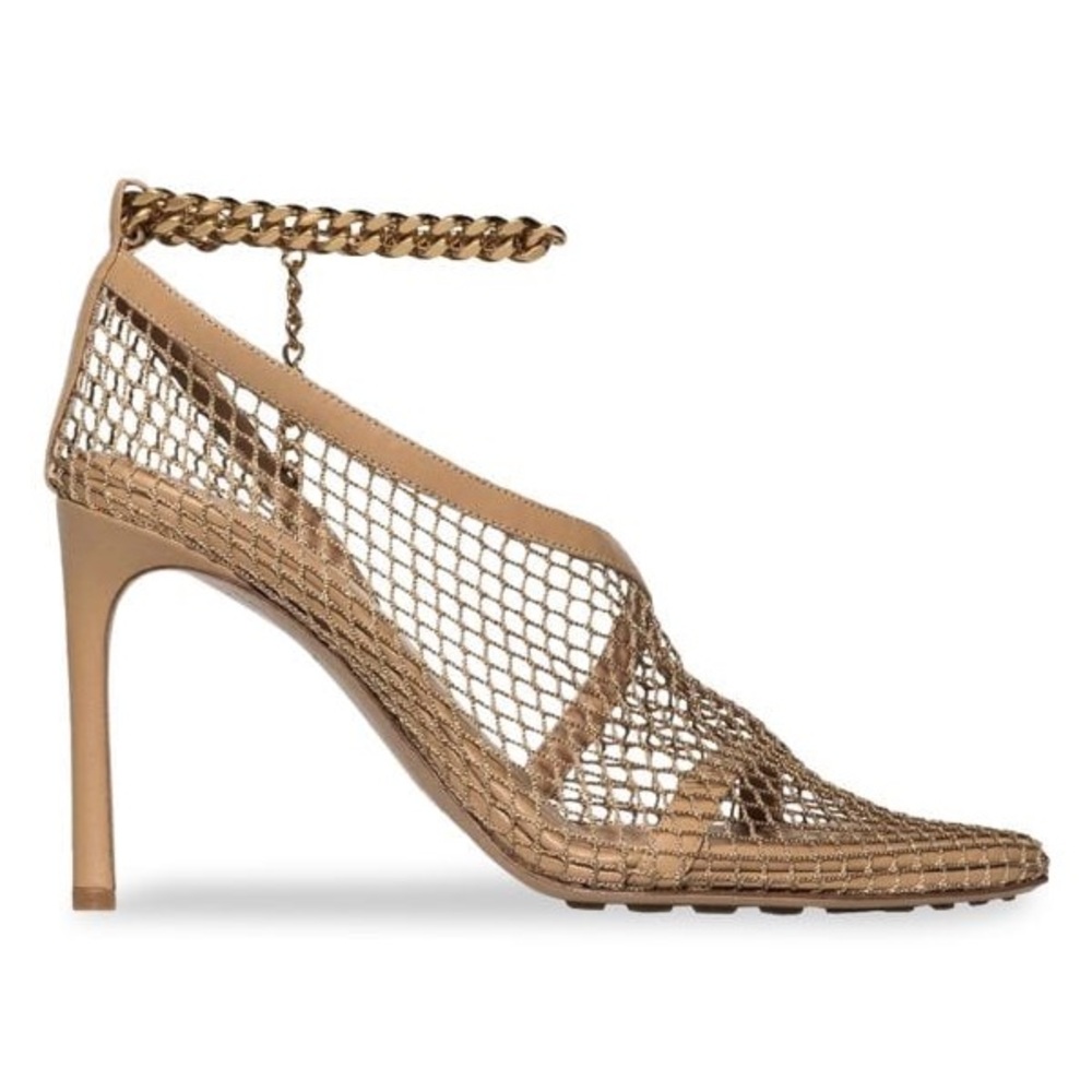 BOTTEGA VENETA CHAIN TRIM MESH PUMPS - BEIGE / NUDE / GOLD 37